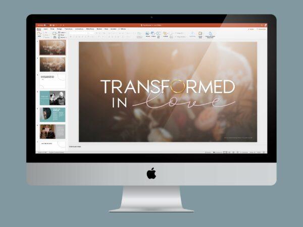 Transformed in Love PowerPoint slides on a computer